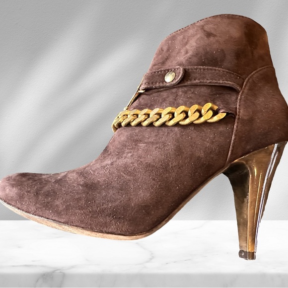 Roberto Cavalli Brown Suede Chain Detail Ankle Boots NWOT 38 - Picture 5 of 9